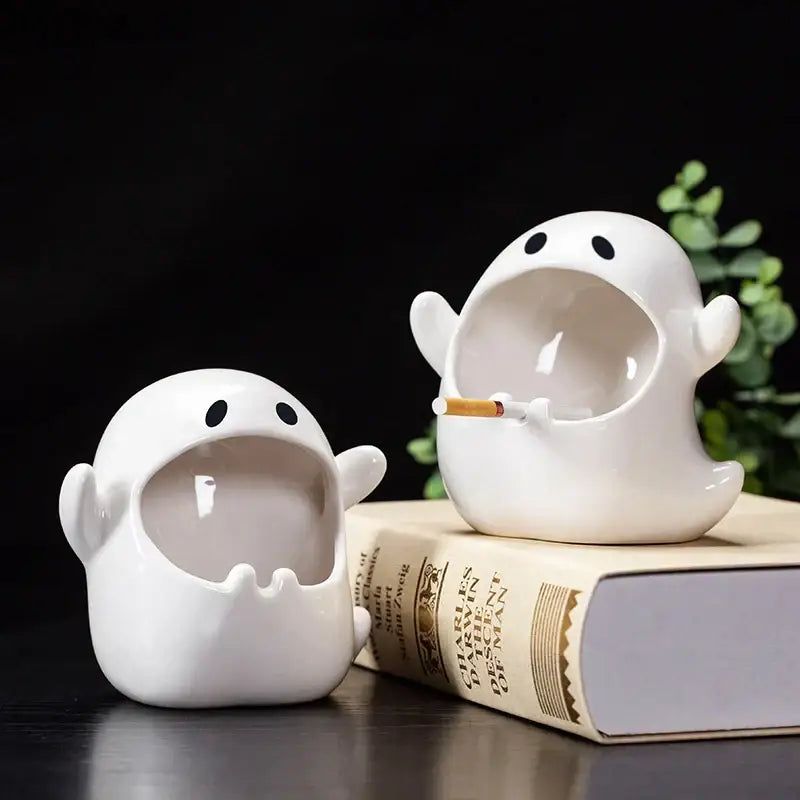 White ghost genie halloween porcelain ashtray desk decor office
