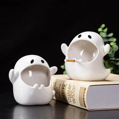 White ghost genie halloween porcelain ashtray desk decor office