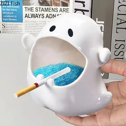 White ghost genie halloween porcelain ashtray desk decor office
