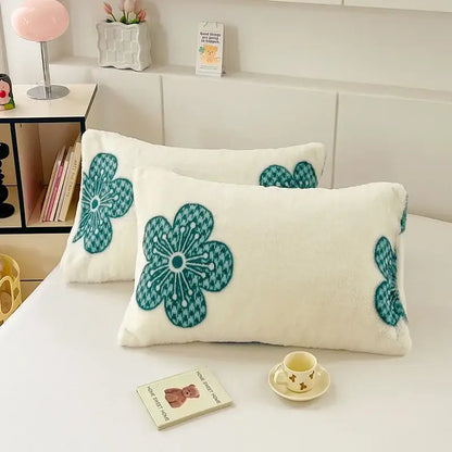 White ginkgo botanical cozy winter plush pillowcase bedroom decor