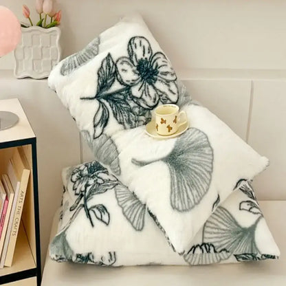 White ginkgo botanical cozy winter plush pillowcase bedroom decor