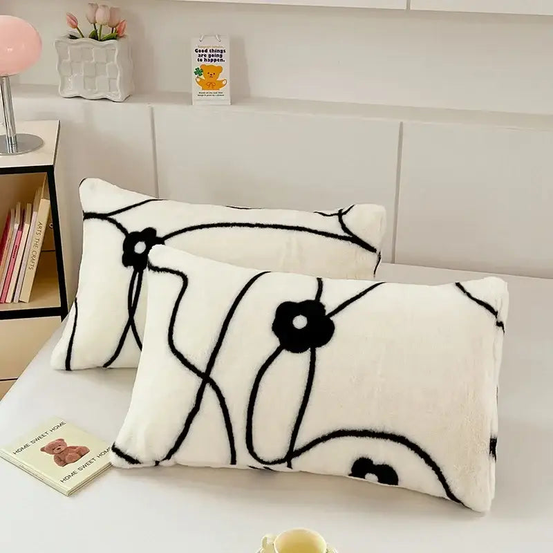 White ginkgo botanical cozy winter plush pillowcase bedroom decor