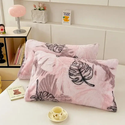 White ginkgo botanical cozy winter plush pillowcase bedroom decor