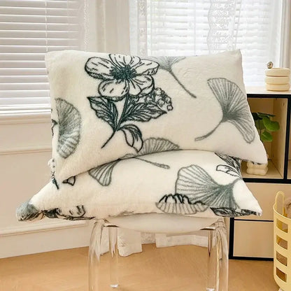 White ginkgo botanical cozy winter plush pillowcase bedroom decor