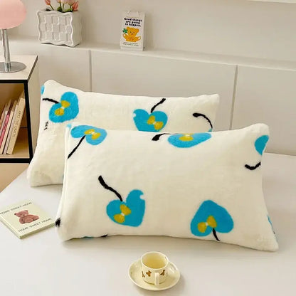 White ginkgo botanical cozy winter plush pillowcase bedroom decor