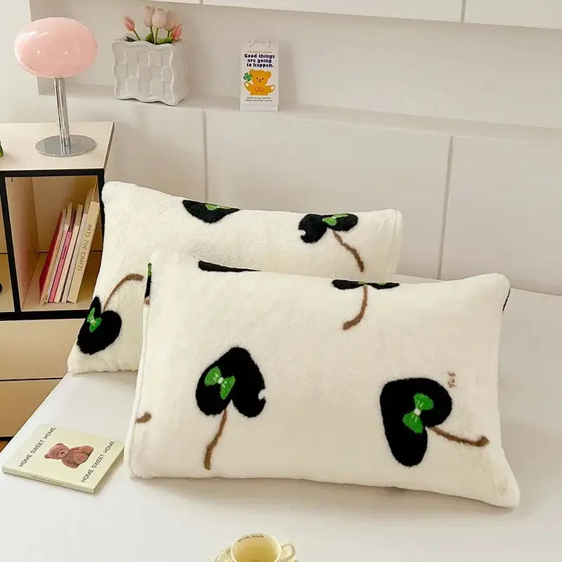 White ginkgo botanical cozy winter plush pillowcase bedroom decor