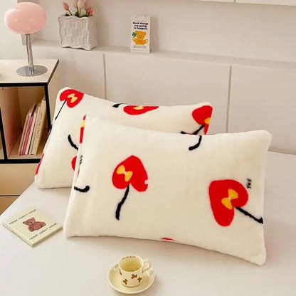 White ginkgo botanical cozy winter plush pillowcase bedroom decor