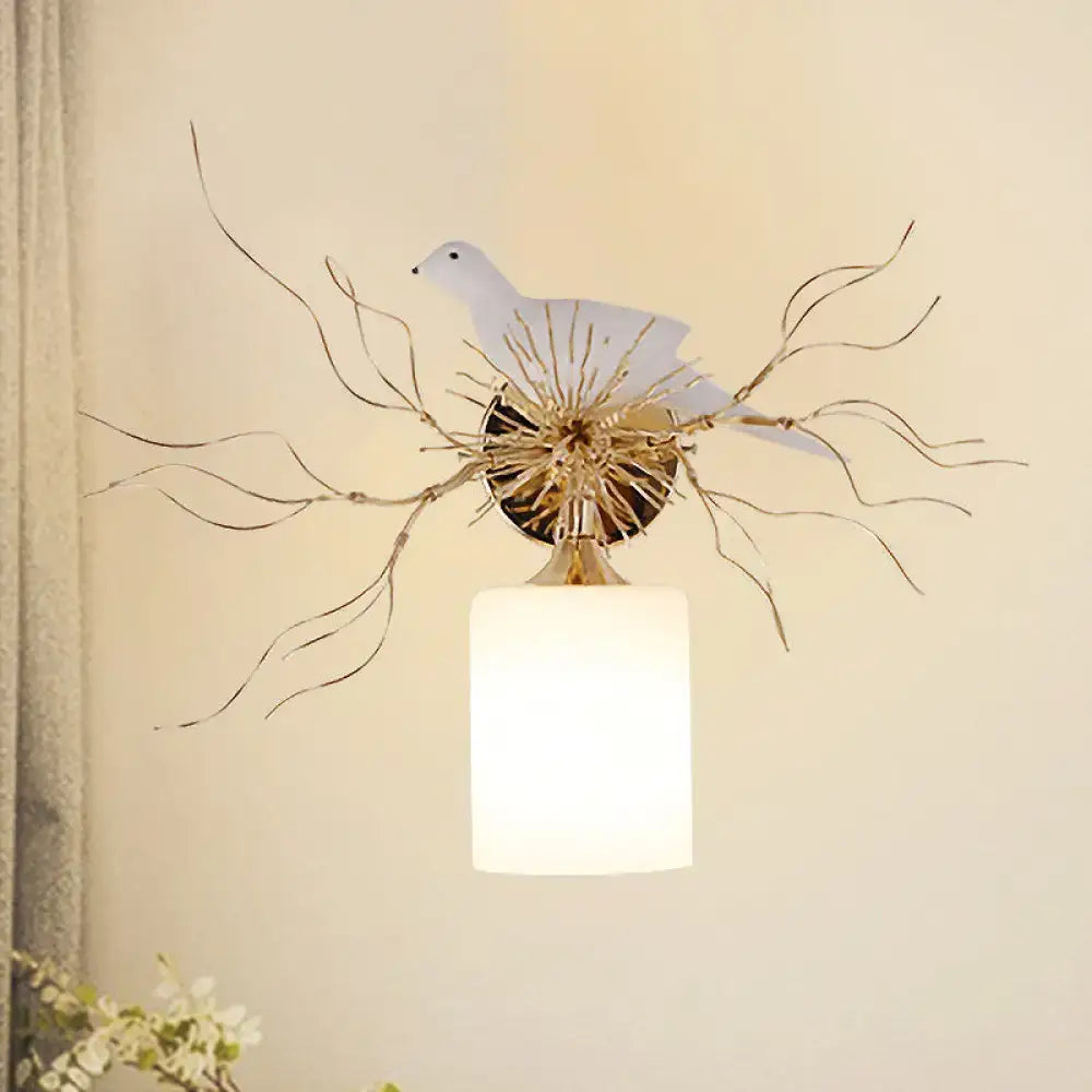 White glass bird wall lamp with led for bedroom