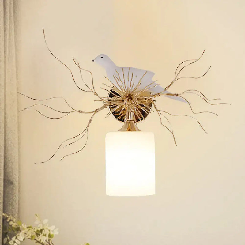 White glass bird wall lamp with led for bedroom