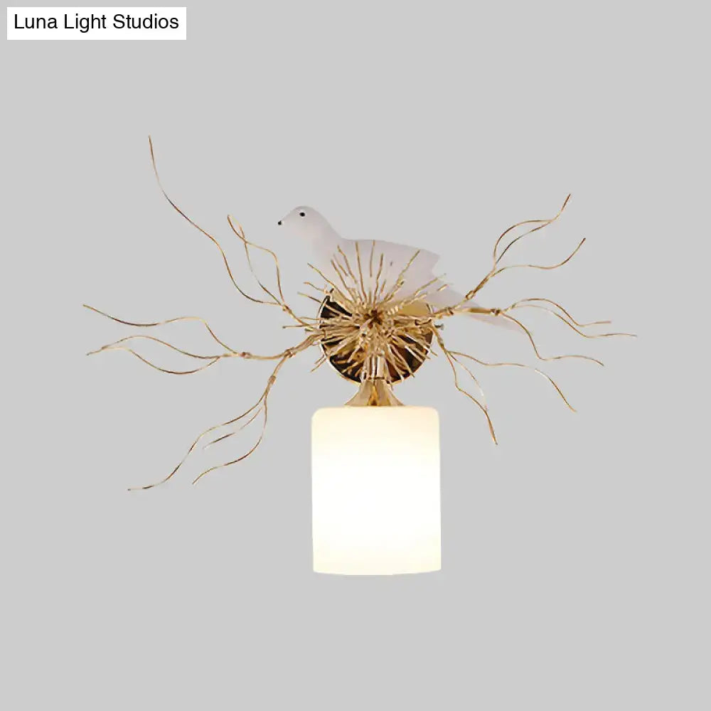 White glass bird wall lamp with led for bedroom