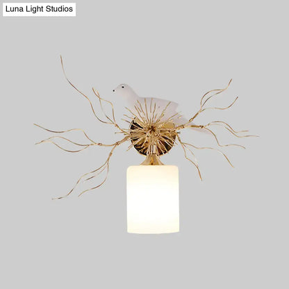 White glass bird wall lamp with led for bedroom