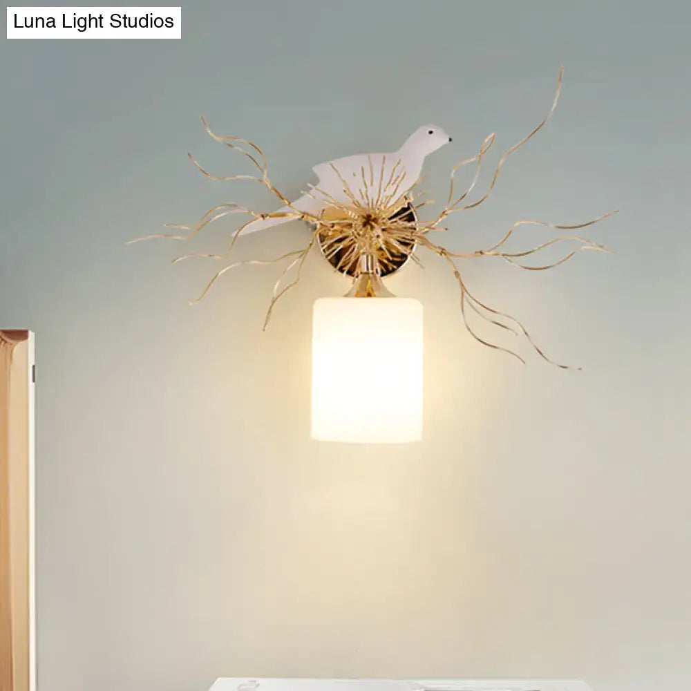 White glass bird wall lamp with led for bedroom