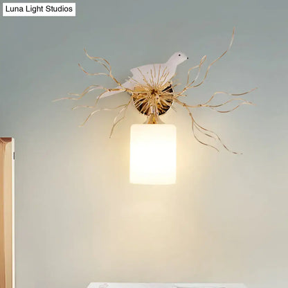 White glass bird wall lamp with led for bedroom