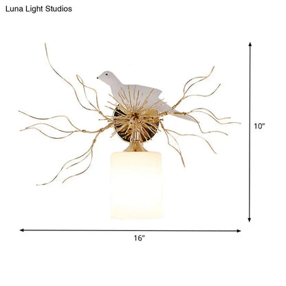 White glass bird wall lamp with led for bedroom