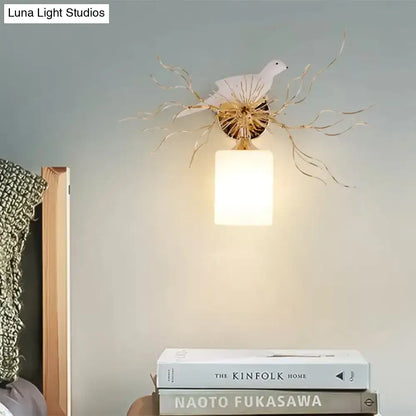 White glass bird wall lamp with led for bedroom