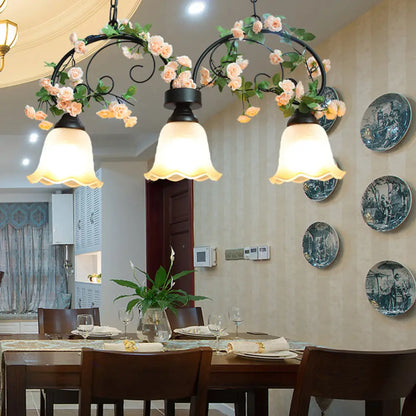 DecorBites™ White Glass Island Light - Elegant American Rose Restaurant Suspension Fixture
