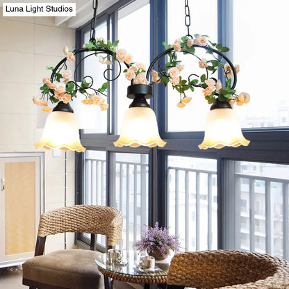 DecorBites™ White Glass Island Light - Elegant American Rose Restaurant Suspension Fixture