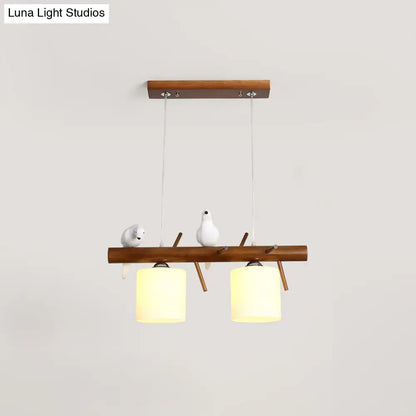 DecorBites™ White Glass LED Pendant Light with Resin Bird - Cylinder Restaurant Island Hanging Fixture
