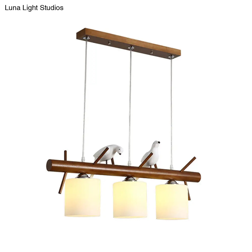 DecorBites™ White Glass LED Pendant Light with Resin Bird - Cylinder Restaurant Island Hanging Fixture