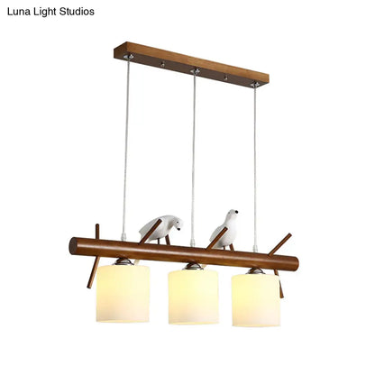 DecorBites™ White Glass LED Pendant Light with Resin Bird - Cylinder Restaurant Island Hanging Fixture