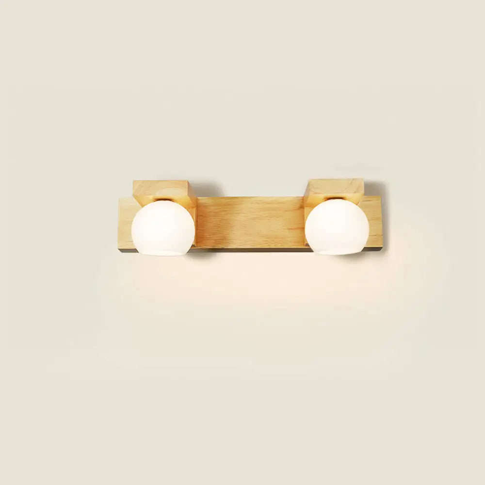DecorBites™ White Glass LED Vanity Light with Wooden Backplate - Simplicity Globe Wall Sconce for Bathroom