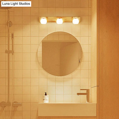 DecorBites™ White Glass LED Vanity Light with Wooden Backplate - Simplicity Globe Wall Sconce for Bathroom