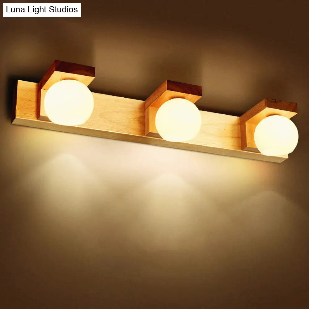 DecorBites™ White Glass LED Vanity Light with Wooden Backplate - Simplicity Globe Wall Sconce for Bathroom