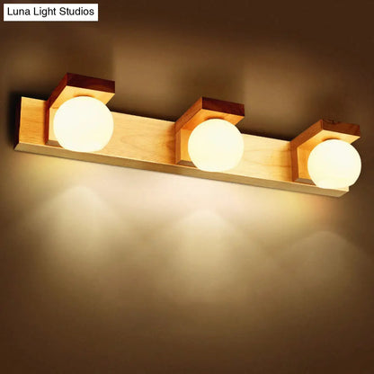 DecorBites™ White Glass LED Vanity Light with Wooden Backplate - Simplicity Globe Wall Sconce for Bathroom