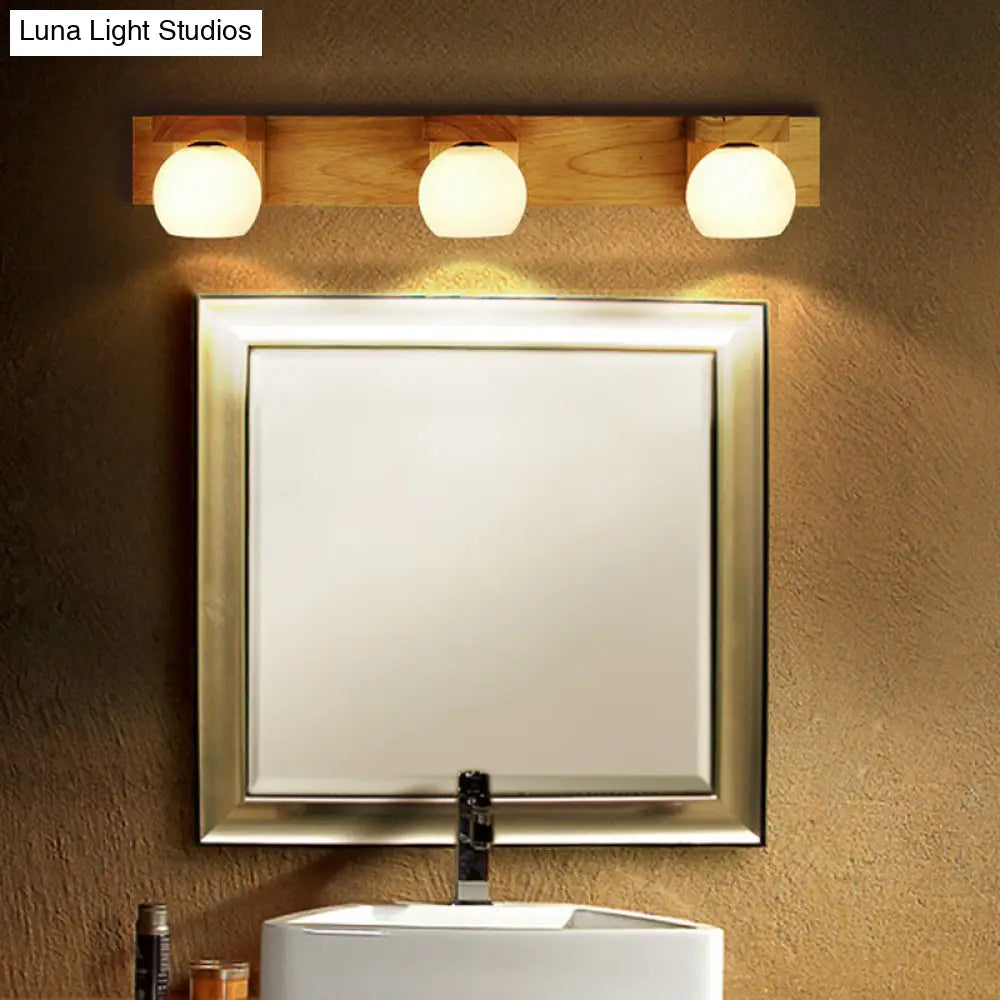 DecorBites™ White Glass LED Vanity Light with Wooden Backplate - Simplicity Globe Wall Sconce for Bathroom
