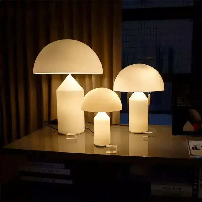 White glossy mushroom iron table lamp for bedroom decor