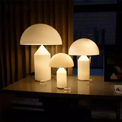 White glossy mushroom iron table lamp for bedroom decor