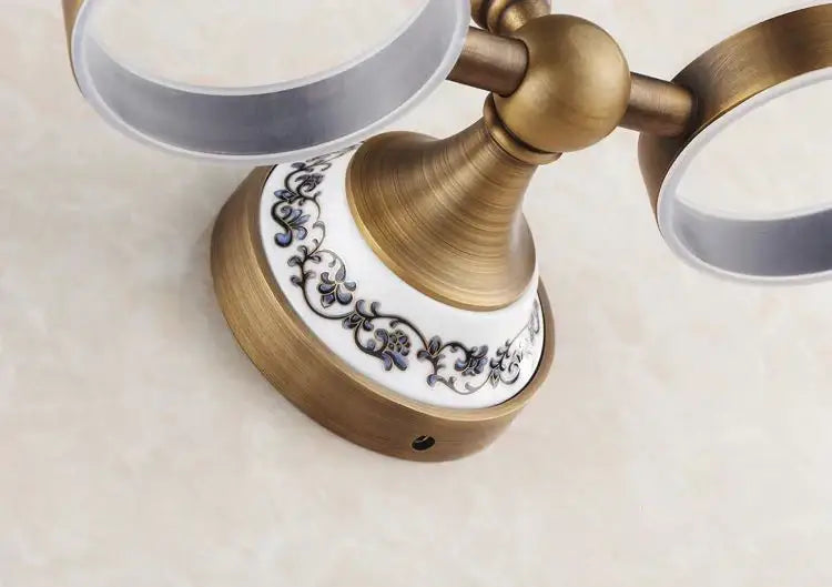 White & gold brass toothbrush holder with cups – bathroom accessory