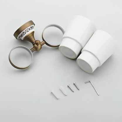 White & gold brass toothbrush holder with cups – bathroom accessory