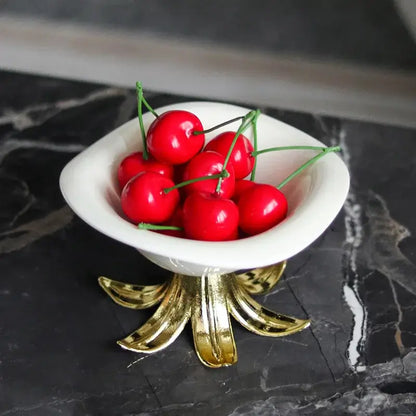 White & gold ceramic fruit plate tray bowl dining room centerpiece