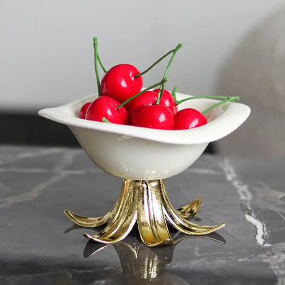 White & gold ceramic fruit plate tray bowl dining room centerpiece