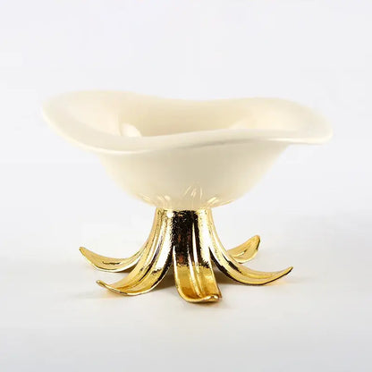 White & gold ceramic fruit plate tray bowl dining room centerpiece