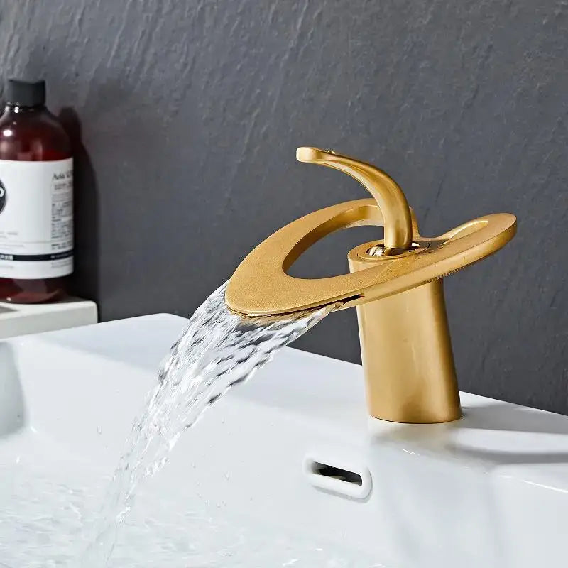 White & gold heart waterfall basin faucet bathroom sink mixer tap