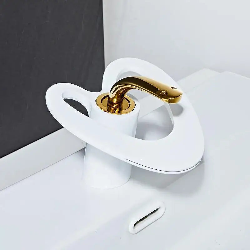 White & gold heart waterfall basin faucet bathroom sink mixer tap