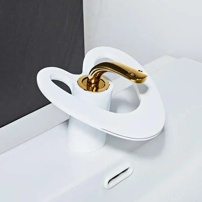 White & gold heart waterfall basin faucet bathroom sink mixer tap