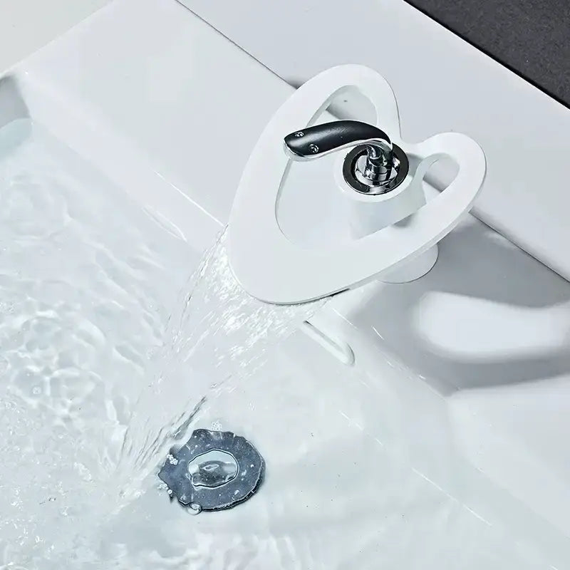 White & gold heart waterfall basin faucet bathroom sink mixer tap