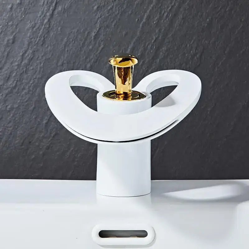 White & gold heart waterfall basin faucet bathroom sink mixer tap