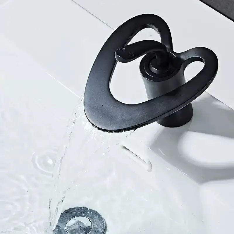 White & gold heart waterfall basin faucet bathroom sink mixer tap