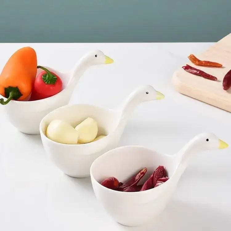 White goose ceramic snack bowl kitchen sauce dish with handle