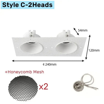 White honeycomb double head square led downlight living room fixture