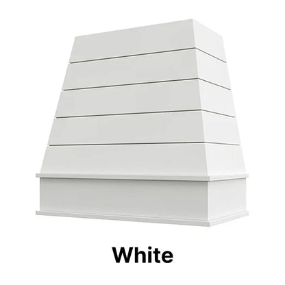 Wood Range Hood With Tapered Shiplap Front and Block Trim - 30", 36", 42", 48", 54" and 60" Widths Available