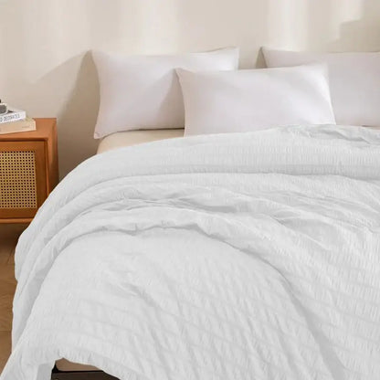 White king size seersucker quilt bedroom soft all season comforter