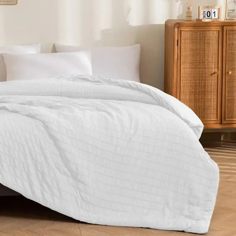 White king size seersucker quilt bedroom soft all season comforter