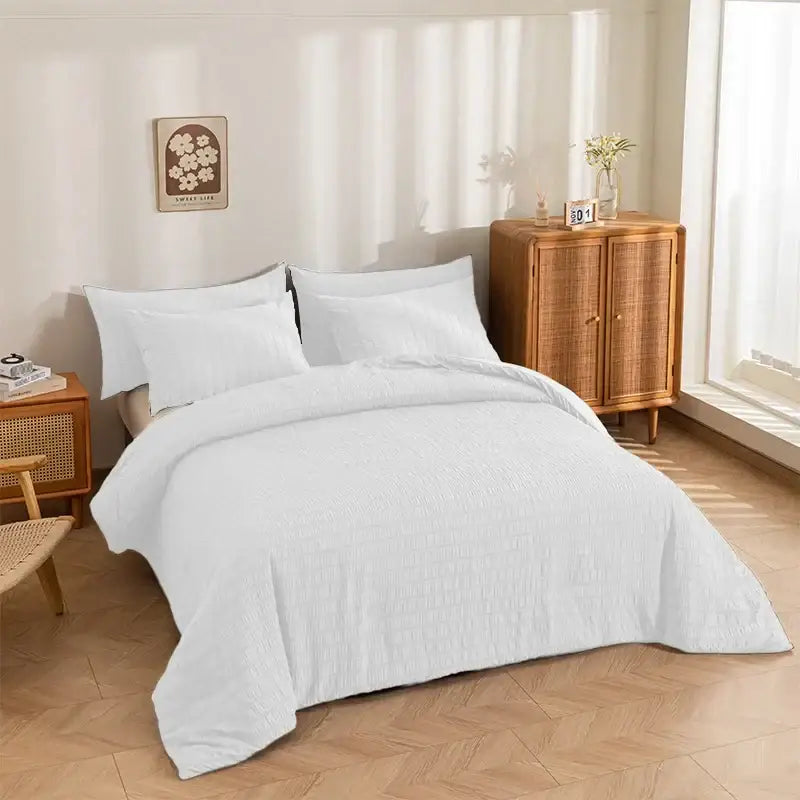 White king size seersucker quilt bedroom soft all season comforter