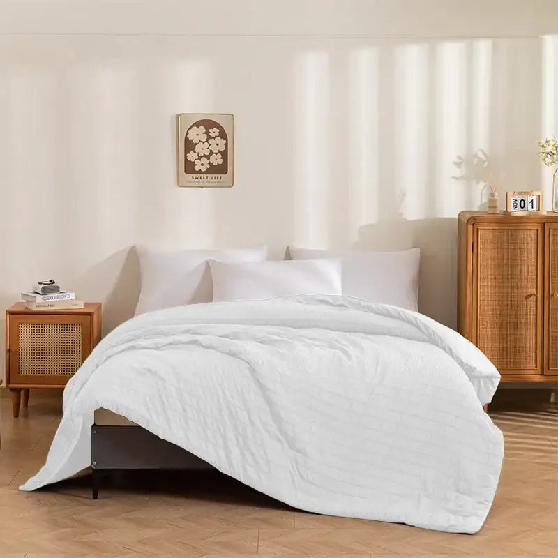 White king size seersucker quilt bedroom soft all season comforter