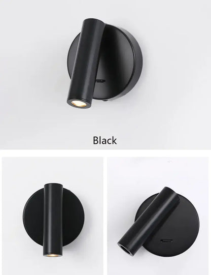White lacquered swivelling bedroom wall lamp with push button switch